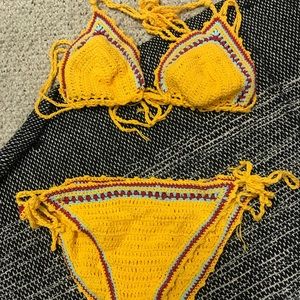Knitted yellow bikini